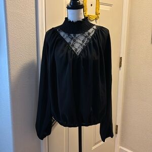 Women’s High Neck Lace Shirred Blouse